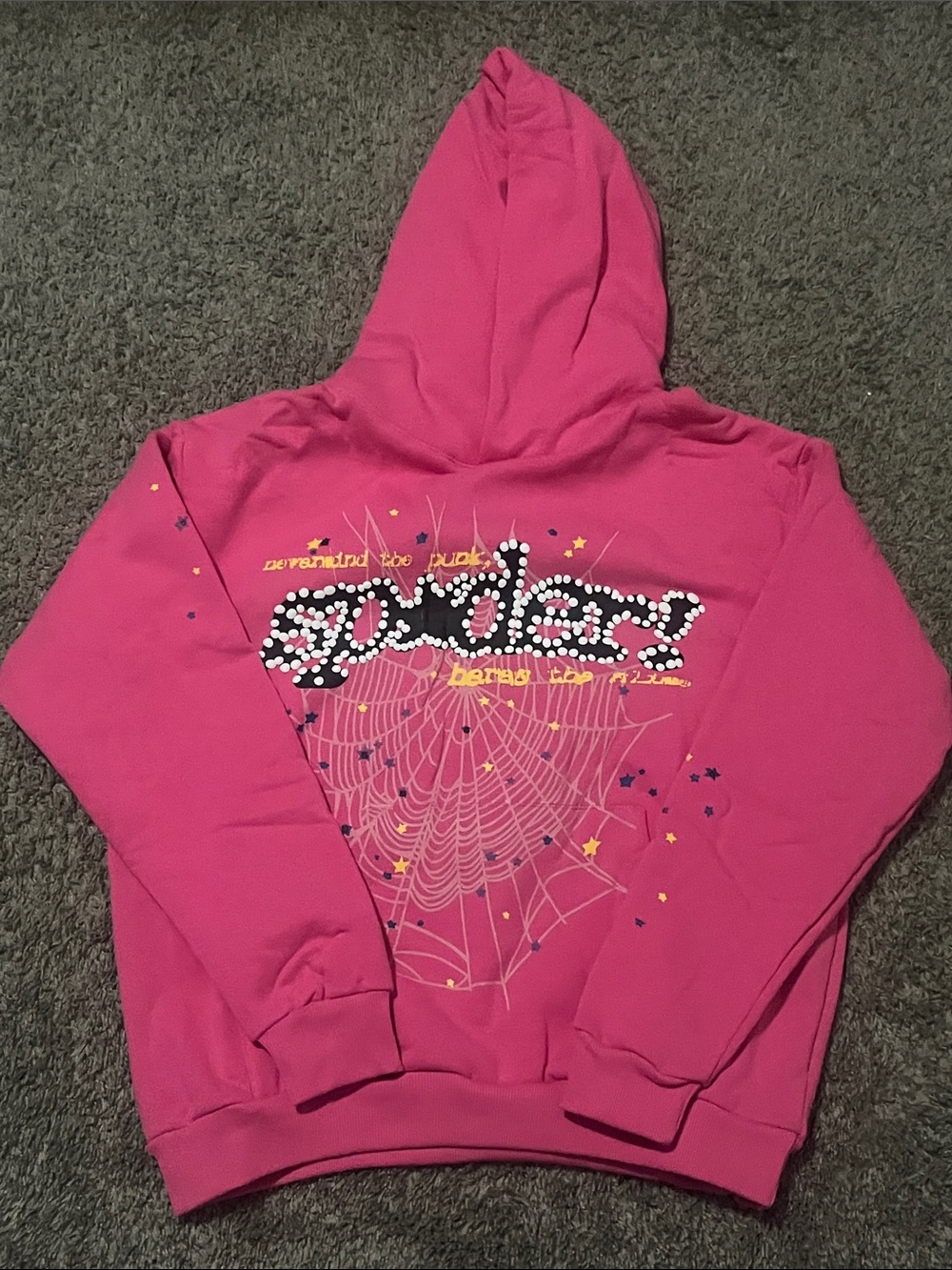 Pink Hooded Pullover Sweatshirt with Rhinestone Graphic
